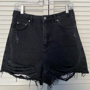 Top Shop Black Ripped Denim Shorts